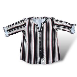 PerSeption Women's Striped V-Neck Blouse PM Multicolor 3/4 Sleeve Casual